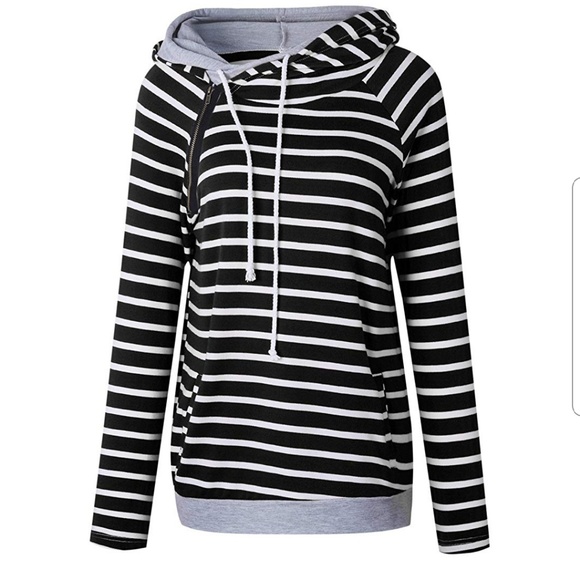 Tops - Striped Side Zip Hoodie